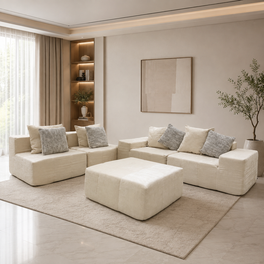 Contemporary Modular Sofa | 4 Seats + Ottoman | Modern Living | Rollé® Qatar