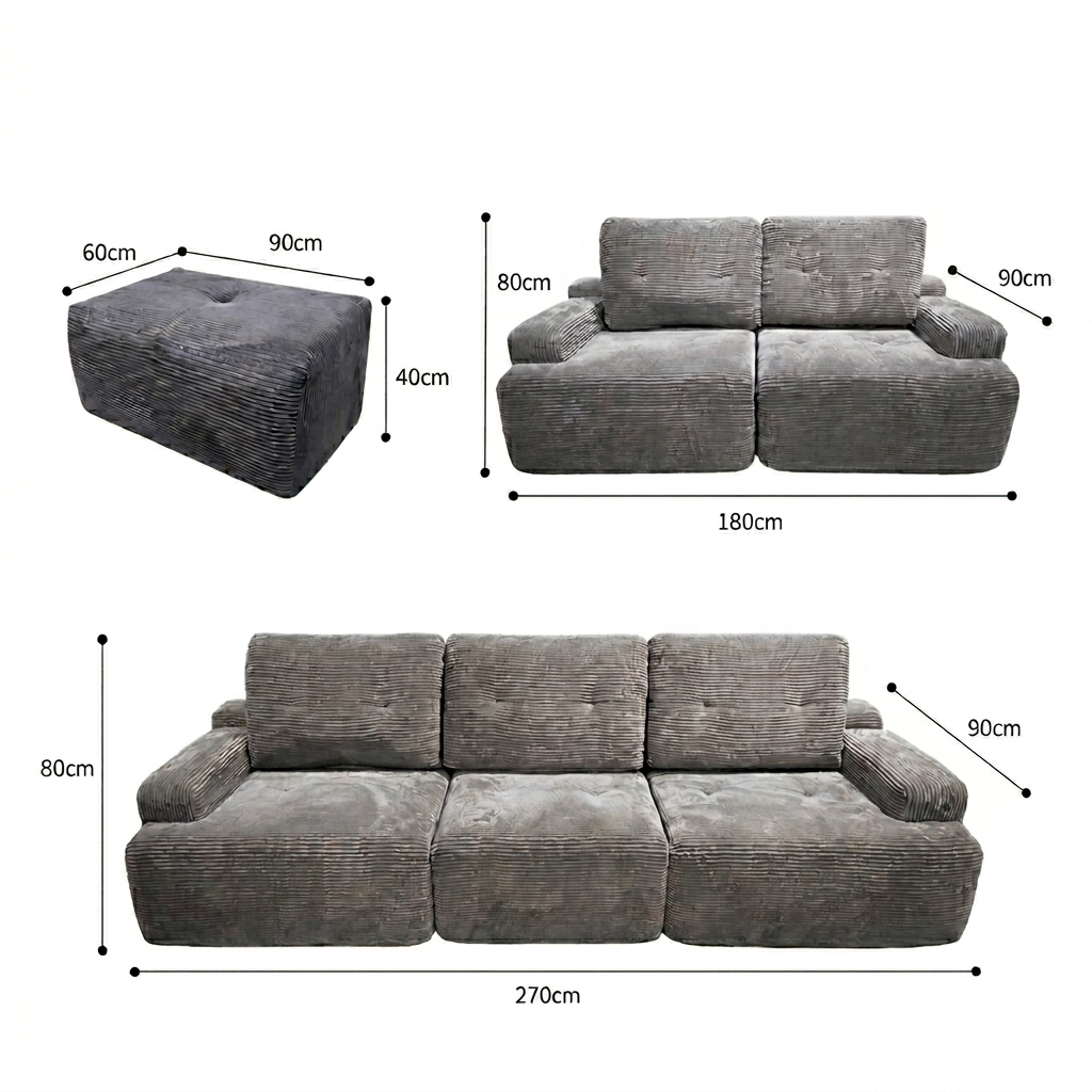 Corduroy Modular Sofa | 3 Seats + Ottoman | Cloud Sofa | Rollé® Qatar