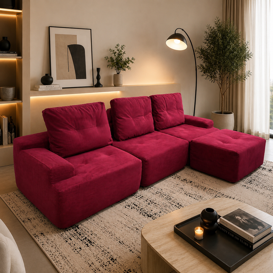 Corduroy Modular Sofa | 3 Seats + Ottoman | Cloud Sofa | Rollé® Qatar