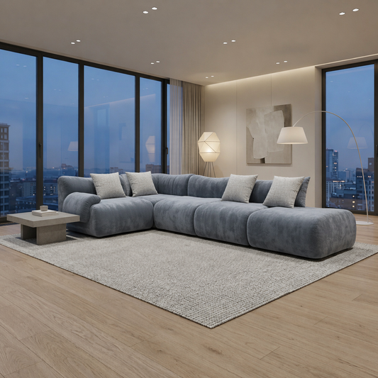 Minimal Modular Right Corner Sofa | 3 Seats + Ottoman | Rollé® Qatar