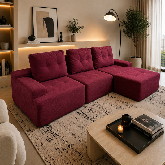 Cloud Corduroy Low Profile Modular Sofa | 3 Seats + Ottoman | Cloud Sofa | Rollé® Qatar
