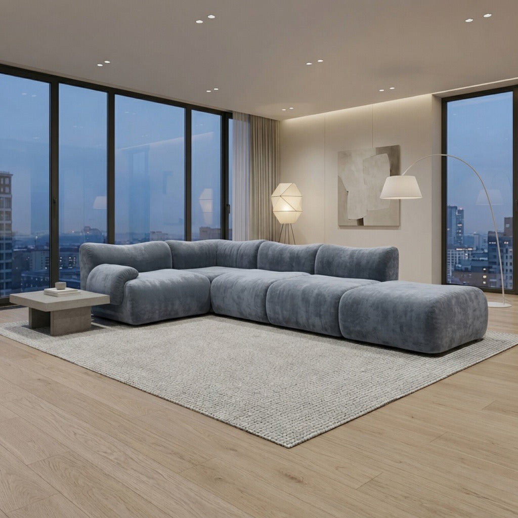 Minimal Modular Right Corner Sofa | 3 Seats + Ottoman | Rollé® Qatar