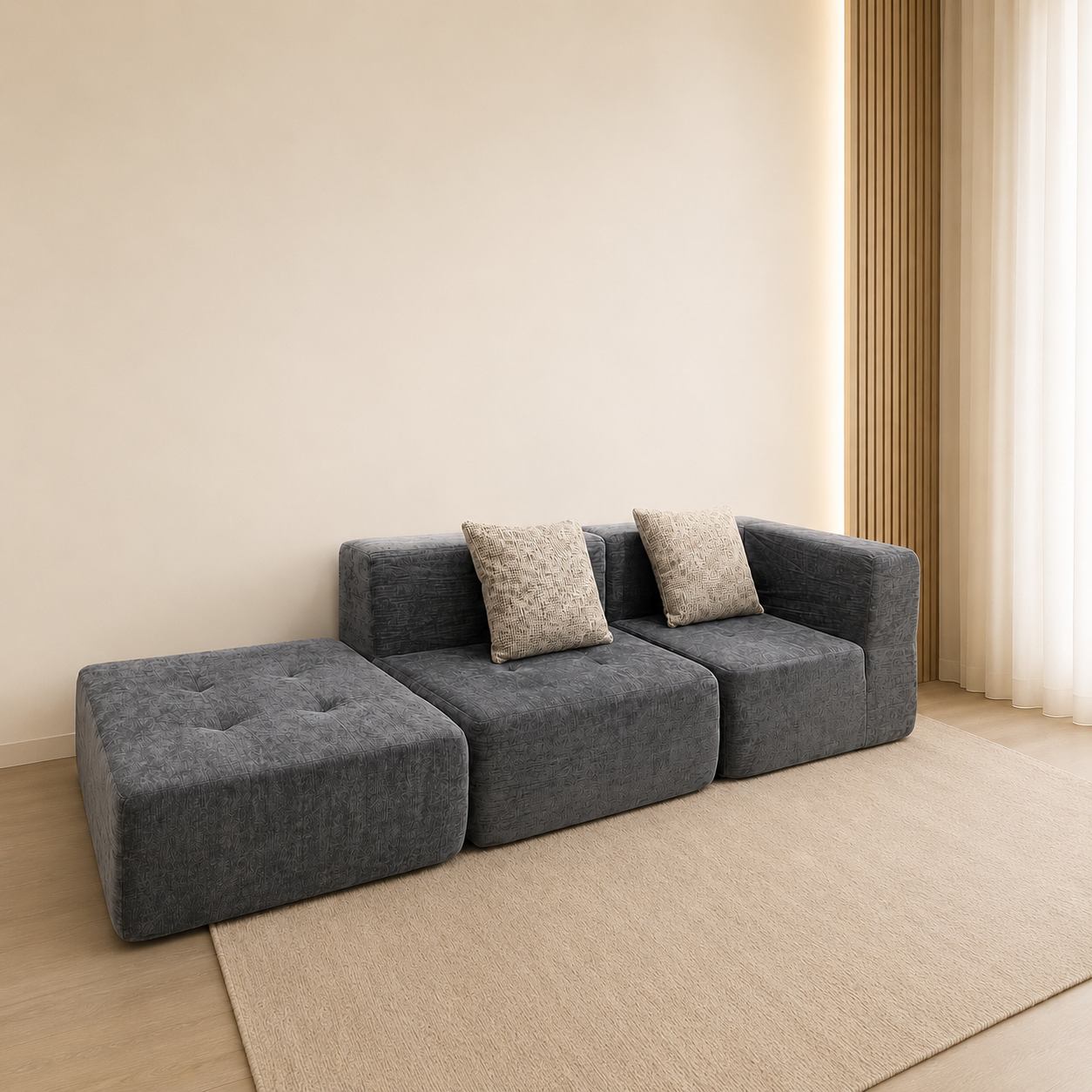 Minimal Modular Right Corner Sofa | 2 Seats + Ottoman | Rollé® Qatar