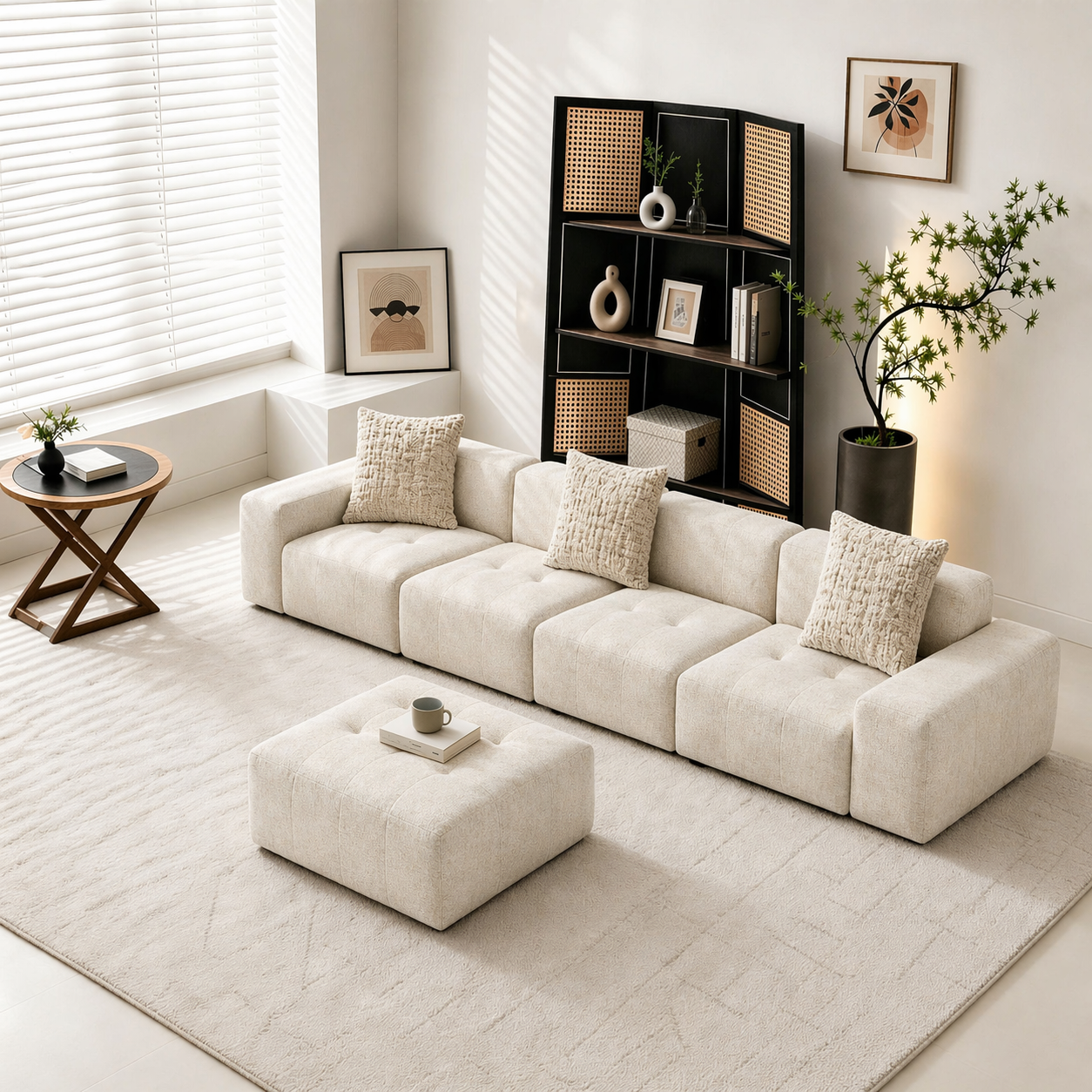 Contemporary Modular Sofa | 4 Seats + Ottoman | Modern Living | Rollé® Qatar