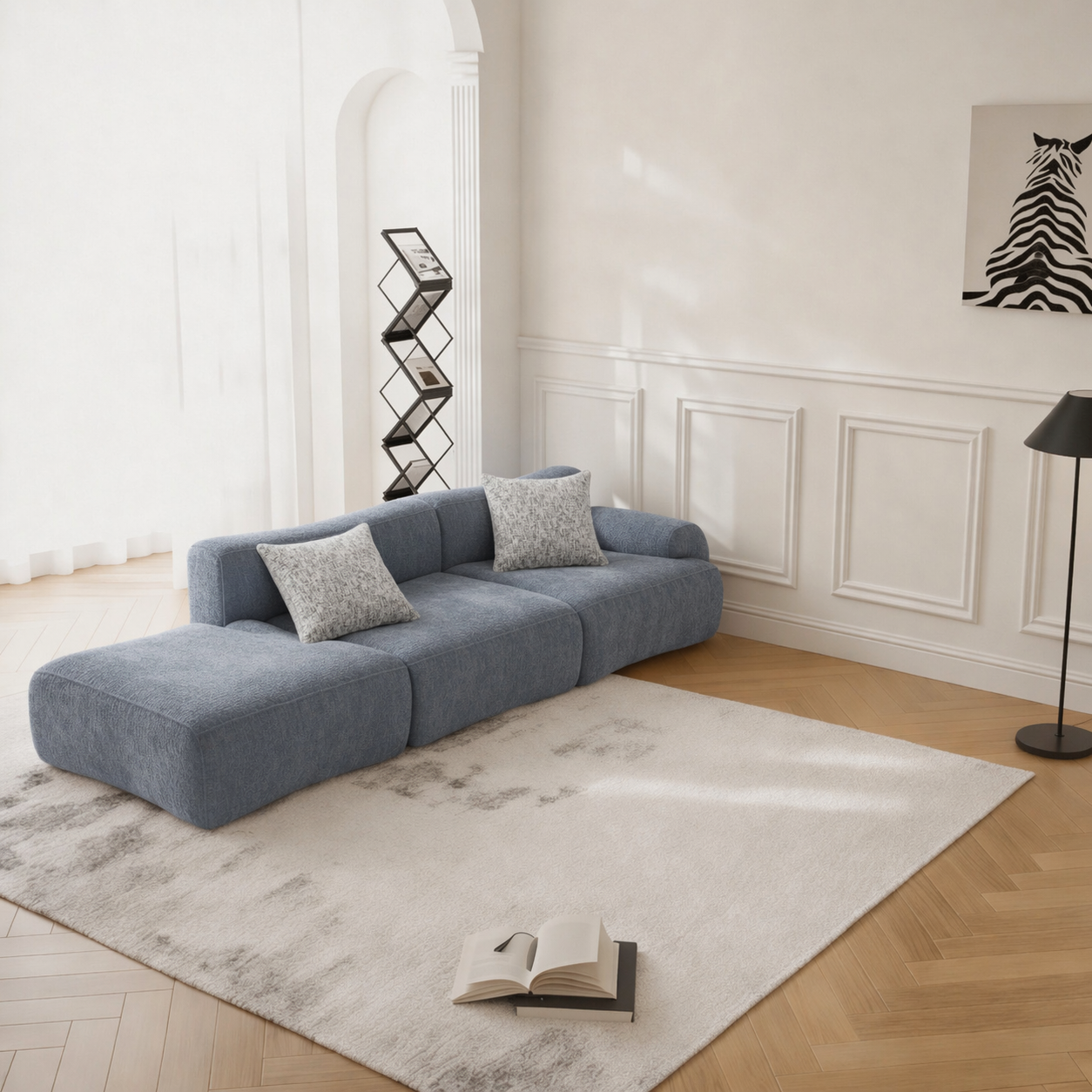 Minimal Low-Profile Left Corner Sofa | 2 Seats + Ottoman | Rollé® Qatar