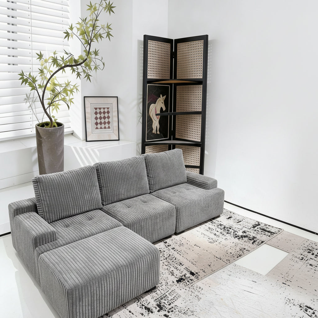 Corduroy Modular Sofa | 3 Seats + Ottoman | Cloud Sofa | Rollé® Qatar