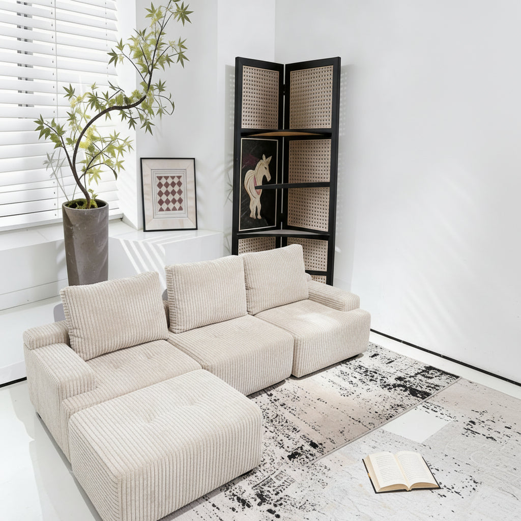 Corduroy Modular Sofa | 3 Seats + Ottoman | Cloud Sofa | Rollé® Qatar